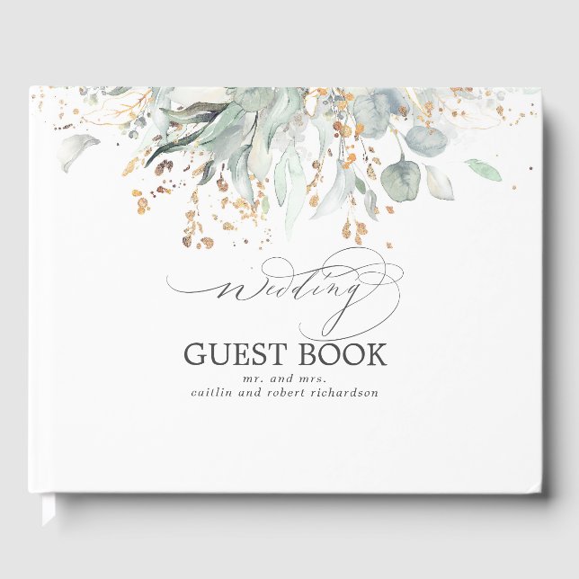 Eukalyptus Greenery Gold Blätter Wedding Gästebuch (Vorderseite)