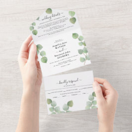 Eukalyptus Greenery & Gold Classic Wedding All In One Einladung