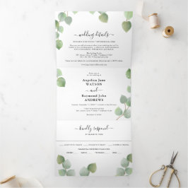 Eukalyptus Greenery & Gold Classic Wedding Dreifach Gefaltete Einladung