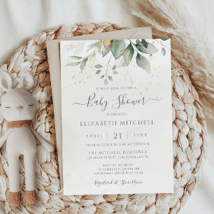 Eukalyptus Greenery Gold Elegant Baby Shower Einladung