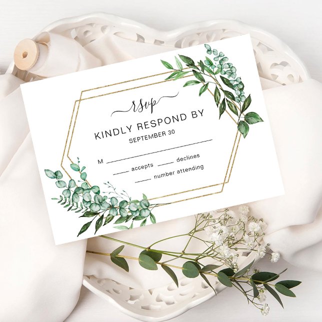 Eukalyptus Greenery Gold Frame RSVP Card Karte (Von Creator hochgeladen)