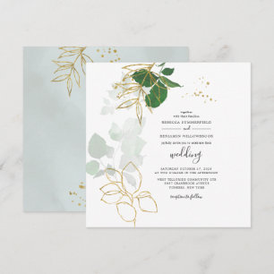 Eukalyptus Greenery Gold Geometric Blätter Wedding Einladung