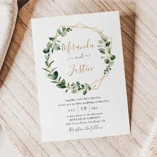 Eukalyptus Greenery Gold Geometric Frame Wedding Einladung