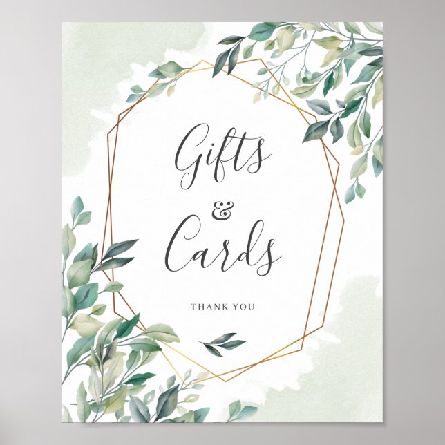 Eukalyptus Greenery Gold Geometric Gifts Cards Poster (Vorne)