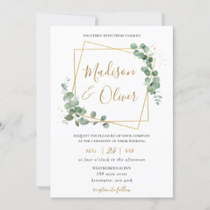 Eukalyptus Greenery Gold Geometric Modern Wedding Einladung