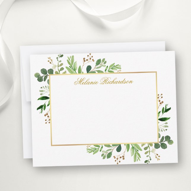Eukalyptus Greenery Gold Personalisiert Mitteilungskarte (Customize to change text color,  text style or to add more text to back of card.)