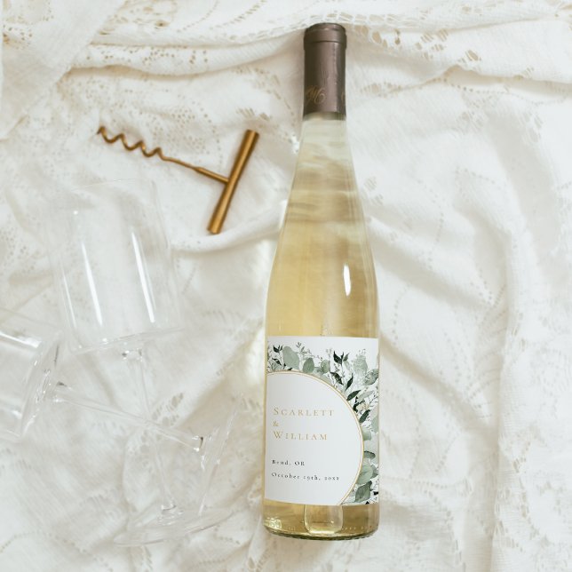 Eukalyptus Greenery Gold Sage Green Wedding Weinetikett (Von Creator hochgeladen)