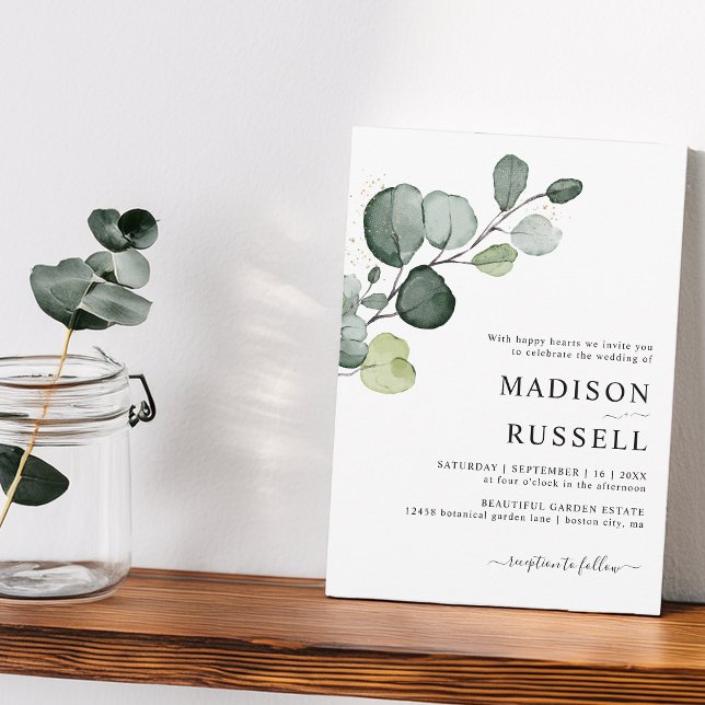 Eukalyptus Greenery Gold Spritzer Wedding Einladung (Eucalyptus Gold Splatter Greenery Wedding Invitation)