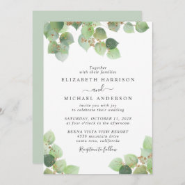 Eukalyptus Greenery Gold Watercolor Wedding Einladung