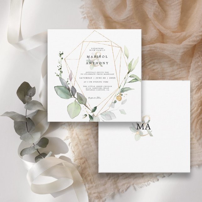 Eukalyptus Greenery Gold Wedding Einladung (Von Creator hochgeladen)