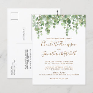Eukalyptus Greenery Gold Wedding Einladung Postkarte