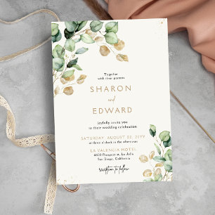 Eukalyptus Greenery & Gold Wedding Foto Einladung
