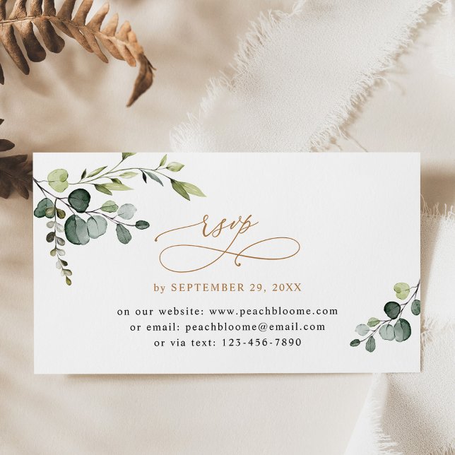 Eukalyptus Greenery Gold Wedding Online RSVP Cards Visitenkarte (Von Creator hochgeladen)