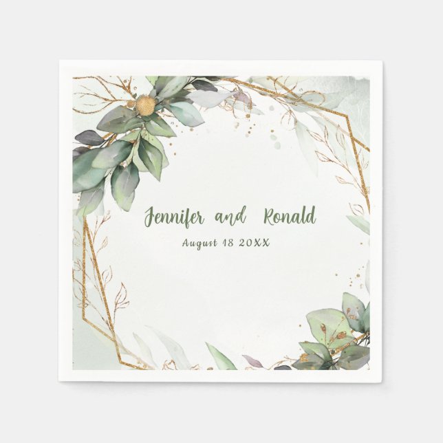 Eukalyptus Greenery Gold Wedding Personalisiert Serviette (Vorderseite)