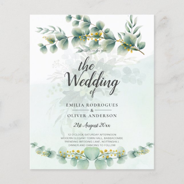 Eukalyptus Greenery Gold WEDDING QR CODE Moderne Flyer (Vorne)