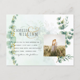 Eukalyptus Greenery Gold WEDDING QR CODE Moderne Postkarte