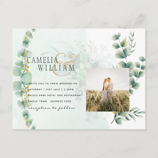 Eukalyptus Greenery Gold WEDDING QR CODE Moderne Postkarte (Vorderseite)