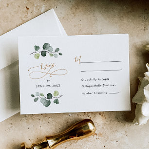 Eukalyptus Greenery Gold Wedding RSVP Karte