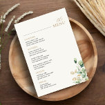 Eukalyptus Greenery & Gold Wedding Table Menu Card Menükarte<br><div class="desc">Eukalyptus Greenery & Gold Wedding Table Menu Card. Erhöhen Sie Ihre Hochzeitstische mit unserer Eukalyptus Greenery & Gold Wedding Table Menu Card. Dieses elegante Design verbindet wunderbar den natürlichen Charme der Aquarellfarben Eukalyptus-Vegetation mit eleganten Touchs aus Gold und schafft so einen eleganten und einladenden Look für Ihre Gäste. Diese Menükarten,...</div>