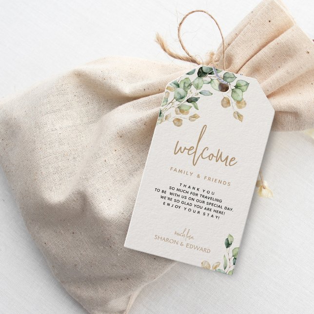 Eukalyptus Greenery Gold Wedding Willkommen Geschenkanhänger (Von Creator hochgeladen)