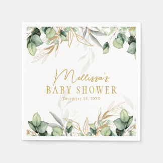 Eukalyptus Greenery Green Leaf & Gold Baby Dusche Serviette