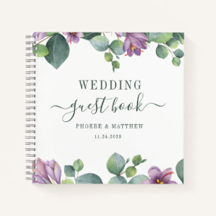 Eukalyptus Greenery Green Lila Wedding Guest Notizbuch