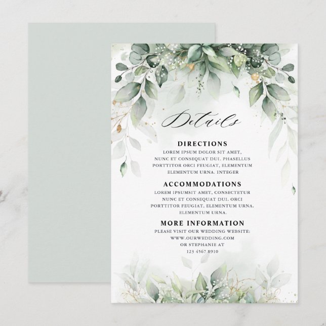 Eukalyptus Greenery Gum Botanische Hochzeiten Deta Begleitkarte (Vorne/Hinten)