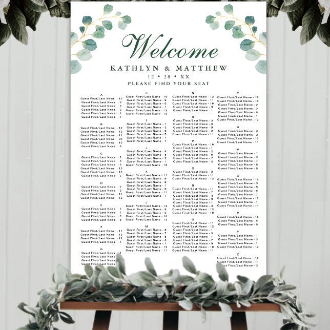 Eukalyptus Greenery Hochzeit Alphabetisches Sitzen Poster (Von Creator hochgeladen)