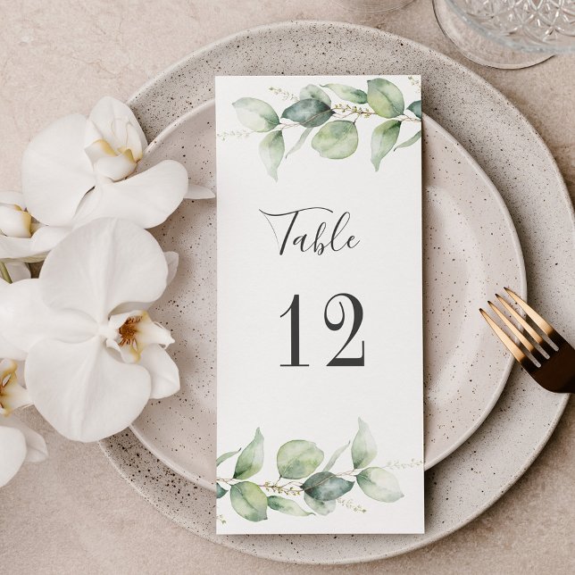 Eukalyptus Greenery Hochzeitssaison-Tischnummer (Eucalyptus Greenery Watercolor Wedding Reception Table Number)