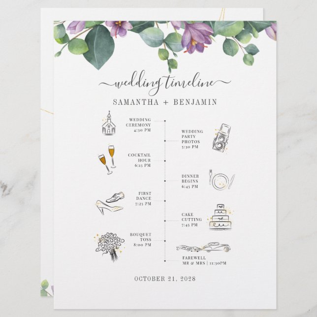 Eukalyptus Greenery Icon Wedding Itinerary Program Briefbogen (Vorne/Hinten)