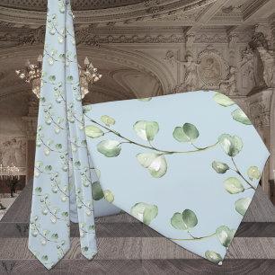 Eukalyptus Greenery Light Sky Blue Wedding Krawatte