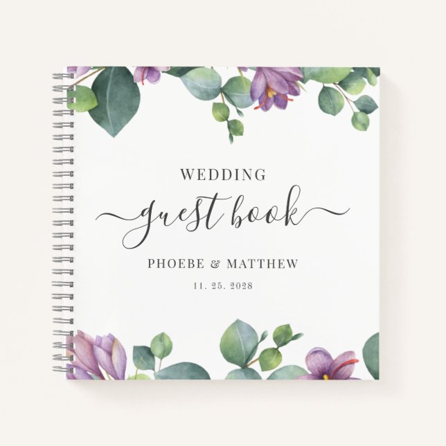Eukalyptus Greenery Lila Wedding Guest Book Notizbuch (Vorderseite)