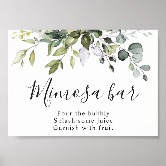 Eukalyptus Greenery Mimosa Bar Sign Poster (Vorne)