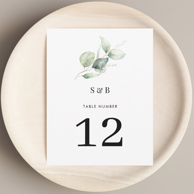 Eukalyptus Greenery Minimal Wedding Tischnummer (Eucalyptus Greenery Watercolor Watercolor Table Number Card)