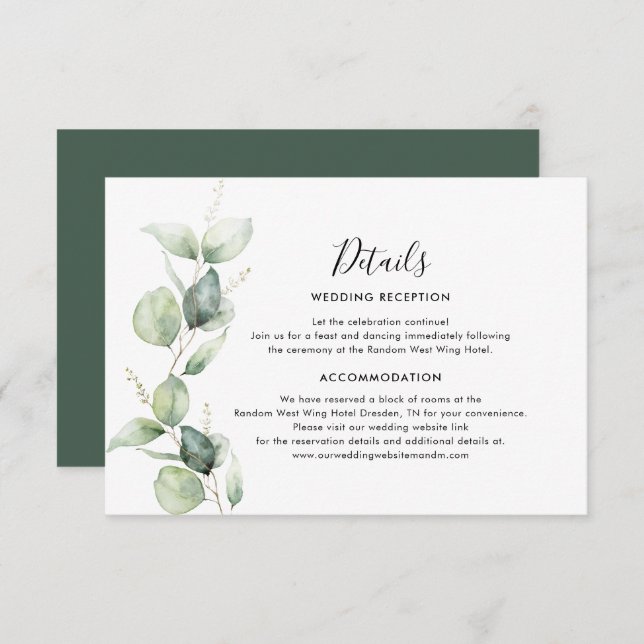 Eukalyptus Greenery Minimalistisch Wedding Begleitkarte (Vorne/Hinten)