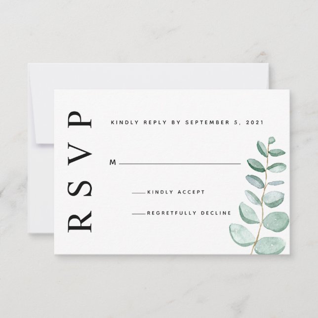 Eukalyptus Greenery Minimalistisch Wedding RSVP Ca (Vorderseite)