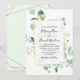 Eukalyptus Greenery mit geometrischem Rahmen Weddi Einladung