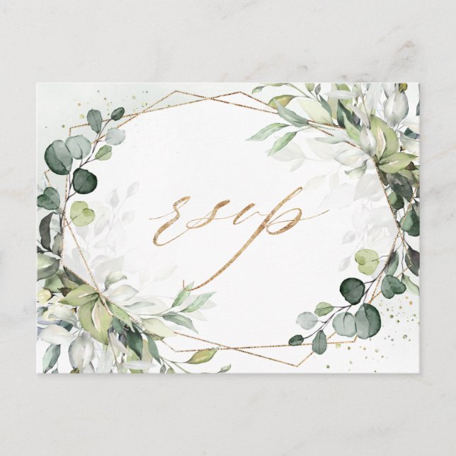 Eukalyptus Greenery Modern Geometric Wedding RSVP Postkarte (Vorderseite)