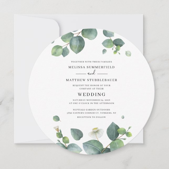 Eukalyptus Greenery Moderne Hochzeit Einladung (Vorderseite)