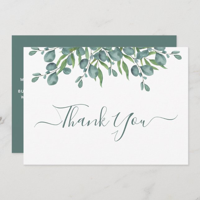 Eukalyptus Greenery Moderne Sage Script Wedding Dankeskarte (Vorne/Hinten)