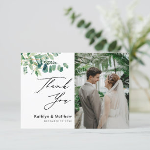 Eukalyptus Greenery Modernes Script Foto Hochzeit Dankeskarte