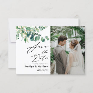 Eukalyptus Greenery Modernes Script Foto Hochzeit Save The Date
