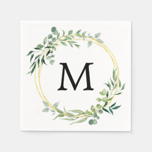 Eukalyptus Greenery Monogram Gold Green Wedding Serviette