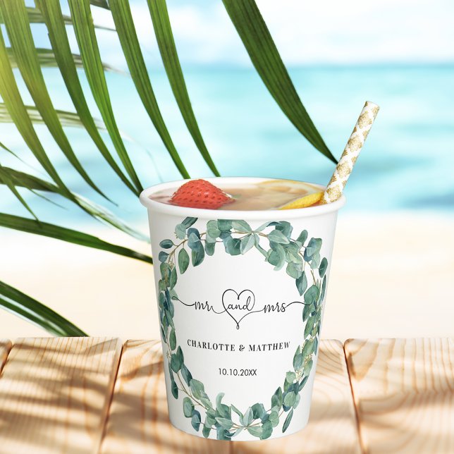 Eukalyptus greenery mrs herz hochzeit pappbecher (Von Creator hochgeladen)