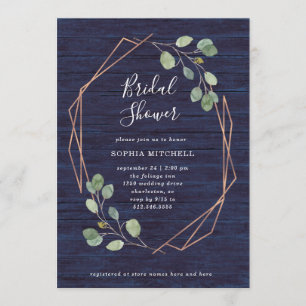 Eukalyptus Greenery Navy Wood Geo Brautparty Einladung