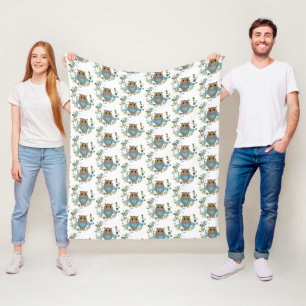Eukalyptus Greenery Owl Fleecedecke