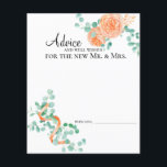 Eukalyptus Greenery Peach Floral Advice Card<br><div class="desc">Das Design ist mit einem weichen Eukalyptusmuster in Aquarellfarbe und einer orange/pfirsichfarbenen Blume mit passendem Band gestaltet. Die Rückseite besteht aus einem koordinierenden Design und einem eleganten,  goldfarbenen ovalen Rahmen mit Aquarellfarben Eukalyptusstemmen und einem pfirsichfarbenen/orangefarbenen Band. In unserem Zazzle-Shop finden Sie passende Artikel,  um Ihre Veranstaltungskollektion abzuschließen!</div>