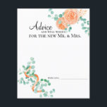 Eukalyptus Greenery Peach Floral Advice Card<br><div class="desc">Das Design ist mit einem weichen Eukalyptusmuster in Aquarellfarbe und einer orange/pfirsichfarbenen Blume mit passendem Band gestaltet. Die Rückseite besteht aus einem koordinierenden Design und einem eleganten,  goldfarbenen ovalen Rahmen mit Aquarellfarben Eukalyptusstemmen und einem pfirsichfarbenen/orangefarbenen Band. In unserem Zazzle-Shop finden Sie passende Artikel,  um Ihre Veranstaltungskollektion abzuschließen!</div>