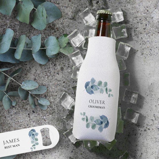 Eukalyptus Greenery Personalisiert Wedding Party Flaschenkühler (Personalized bottle cooler for groomsman or any member of your wedding party)