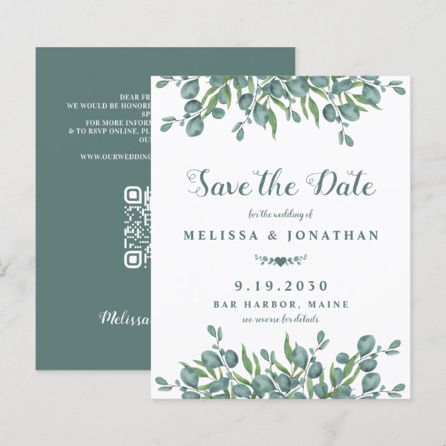 Eukalyptus Greenery QR Code Save the Date (Vorne/Hinten)